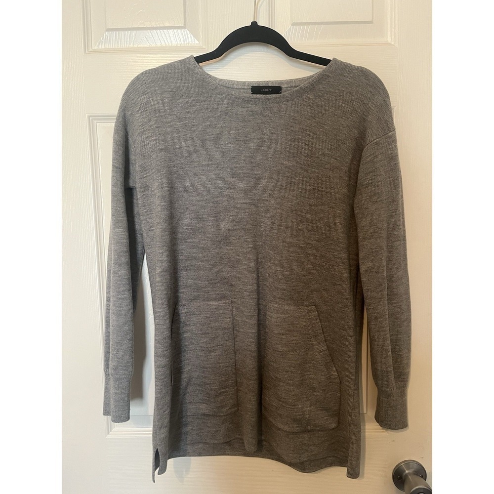 J.Crew Womens XS Gray 100% Merino Wool Tunic‎ Sweater Top With Pockets